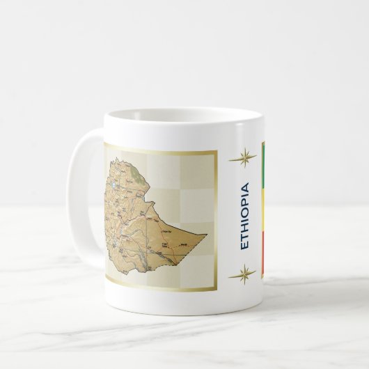 Äthiopien-Flagge + Karten-Tasse Kaffeetasse (Vorderseite Links)