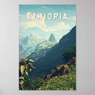 Äthiopien Illustration Travel Art Vintag Poster