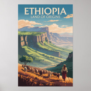 Äthiopien Schäfer Herd Travel Art Vintag Poster