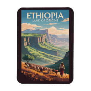 Äthiopien Schäfer Herde Reise Kunst Vintage Magnet
