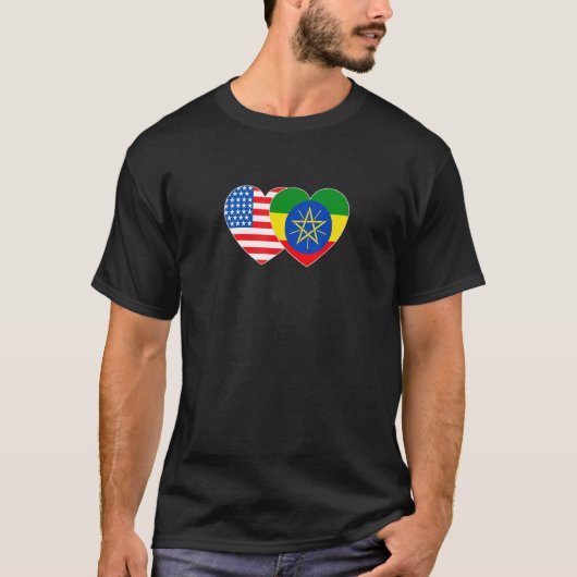 Äthiopien und US-Flagge Zweikherz 4 Äthiopische Am T-Shirt (Vorderseite)