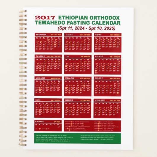 Äthiopisch-orthodoxer Fasting Calendar 2024/25 Planer (Vorderseite)