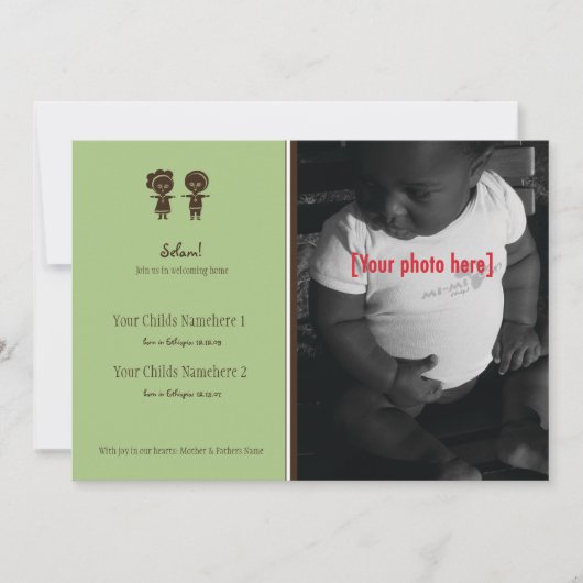 Äthiopische Geschwister-Adoptions-Mitteilung Einladung (Vorderseite)