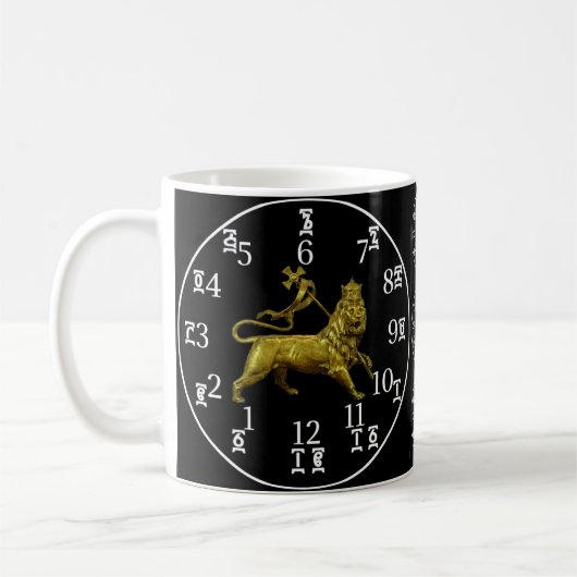 Äthiopische Lion Clock-Tasse - Amharisch-englische Kaffeetasse (Links)