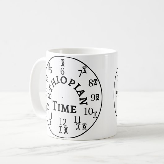 Äthiopische Uhr der Zeiterzählung - Amharic & Engl Kaffeetasse (Vorderseite Links)