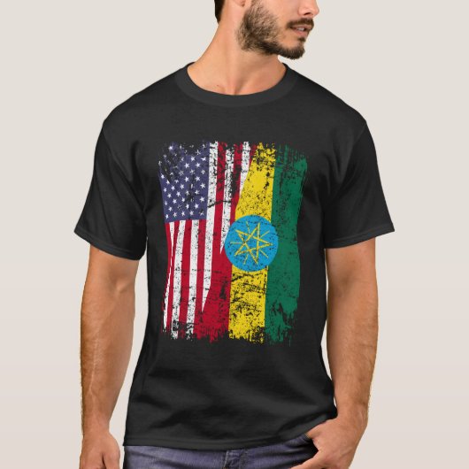 Äthiopische Wurzeln Halbamerikanische Flagge Äthio T-Shirt (Vorderseite)