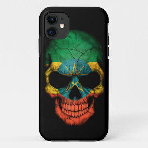 Äthiopischer Flaggen-Schädel auf Schwarzem Case-Mate iPhone Hülle