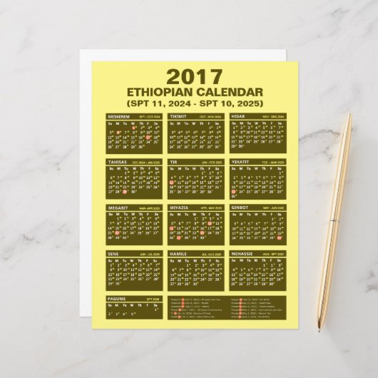Äthiopischer Kalender-Umrechner Spt 2024 bis 2025 (Vorderseite/Rückseite Beispiel)