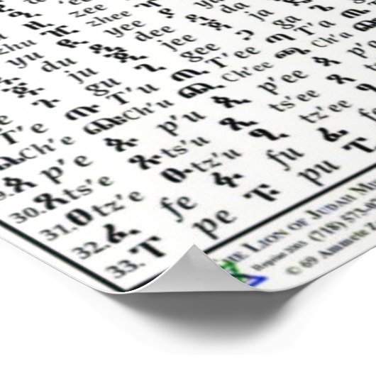 Äthiopisches Fidel Feedel Alphabet Amharic Poster (Ecke)