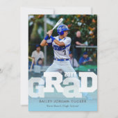 Athlete GRAD Sporty Light Blue Foto Abschluss Einladung (Vorderseite)