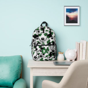 Athleten mit Monogramm schwarze Fußballbälle Bedruckter Rucksack