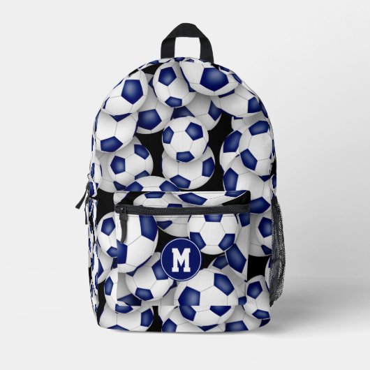 Athleten mit Monogramm weiße Fußballbälle Bedruckter Rucksack (Vorderseite)