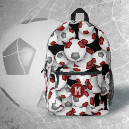 Athletes monogrammed maroon gray soccer balls bedruckter rucksack
