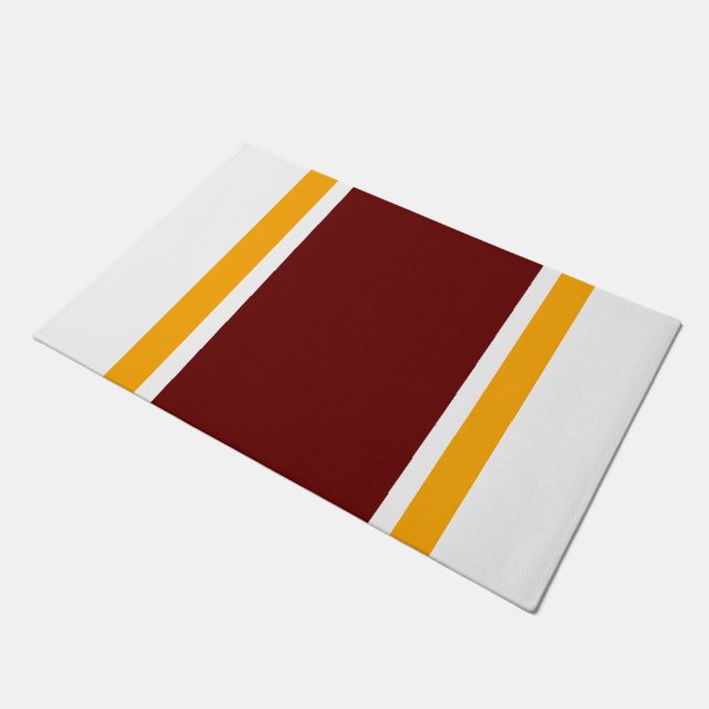 Athletic Bold 70er Red Orange White Racing Stripes Fußmatte (Schrägansicht)