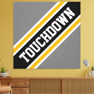 Athletic Bold Black Gray Yellow TOUCHDOWN Streifen Leinwanddruck