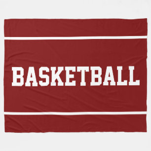 Athletic Fun BASKETBALL Text Streifen auf Tiefrot Fleecedecke