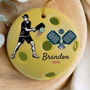 Athletic Green Retro Pickleball Spieler Keramik Ornament