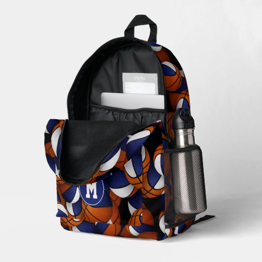 Athletic monogrammed blue white basketballs bedruckter rucksack (Rückseitige Ecke links (Offen) )
