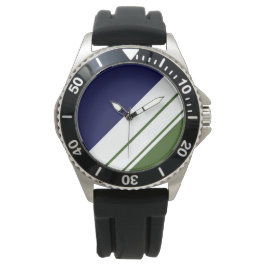 Athletic Navy Forest Green White Racing Stripes Armbanduhr