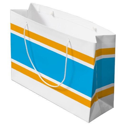 Athletic Sky Blue Gelb Rennstreifen auf Weiß Große Geschenktüte (Rückseite Schrägansicht)