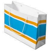 Athletic Sky Blue Gelb Rennstreifen auf Weiß Große Geschenktüte (Vorderseite Schrägansicht)