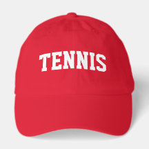 Athletic White TENNIS Text Bright Red Background
