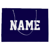 Athletic White YOUR NAME Text On Deep Navy Blue Große Geschenktüte (Rückseite)