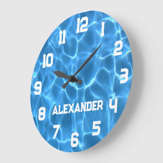 Athletin Name Aqua Blue Pool Große Wanduhr (Winkel)