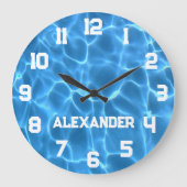 Athletin Name Aqua Blue Pool Große Wanduhr (Vorderseite)