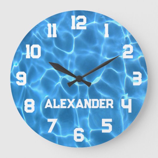 Athletin Name Aqua Blue Pool Große Wanduhr (Vorderseite)