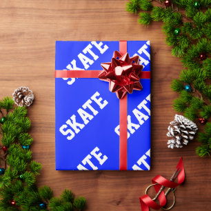 Athletischer Diagonale Weiße SKATE Text Auf Hellbl Geschenkpapier