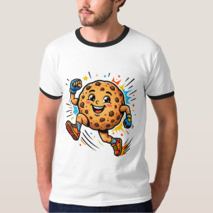 Athletischer Schokoladen-Chip-Kookie-Lauf-Cartoon- T-Shirt