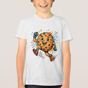 Athletischer Schokoladen-Chip-Kookie-Lauf-Cartoon- Tri-Blend Shirt