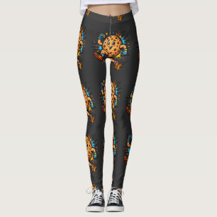 Athletischer Schokoladenchip-Keks-Lauf-Cartoon-Mas Leggings