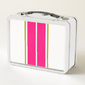 Athletisches Chic, hellrosa Racingstreifen auf Wei Metall Brotdose (Rückseite)