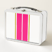 Athletisches Chic, hellrosa Racingstreifen auf Wei Metall Brotdose (Vorderseite)
