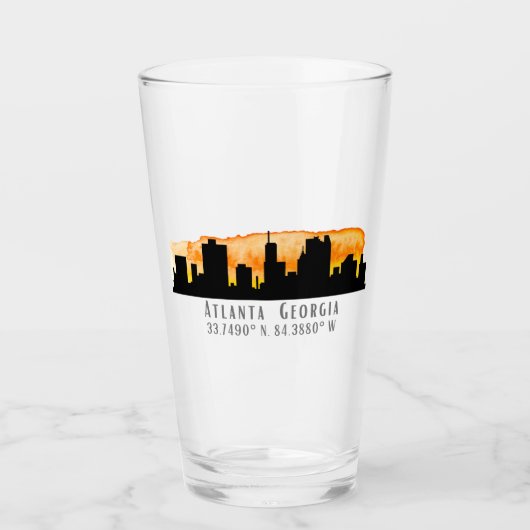 Atlanta City Skyline Map Koordinaten Glas (Vorderseite)