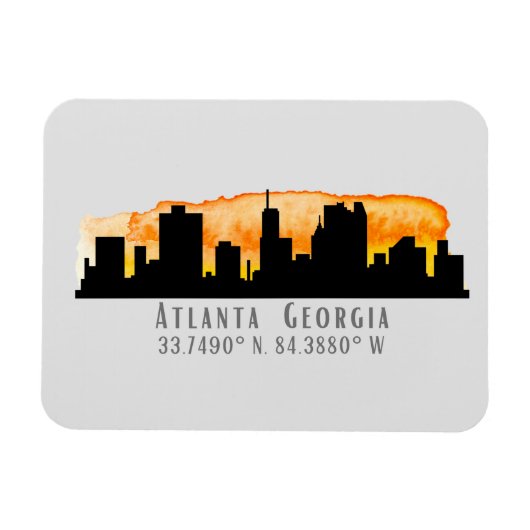 Atlanta City Skyline Map Koordinaten Magnet (Horizontal)