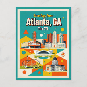 Atlanta GA Die ATL Retro Whimsical Postkarte