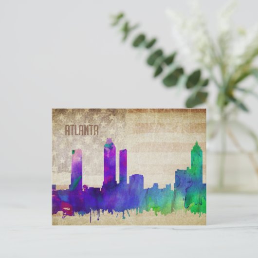 Atlanta, GA | Wasserfarbe Stadt Skyline Postkarte (Stehend Vorderseite)