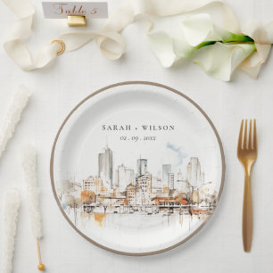 Atlanta Georgia Aquarell-Landschaft-Hochzeit Pappteller