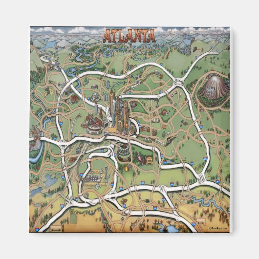 Atlanta Georgia Cartoon Map Magnet (Vorne)