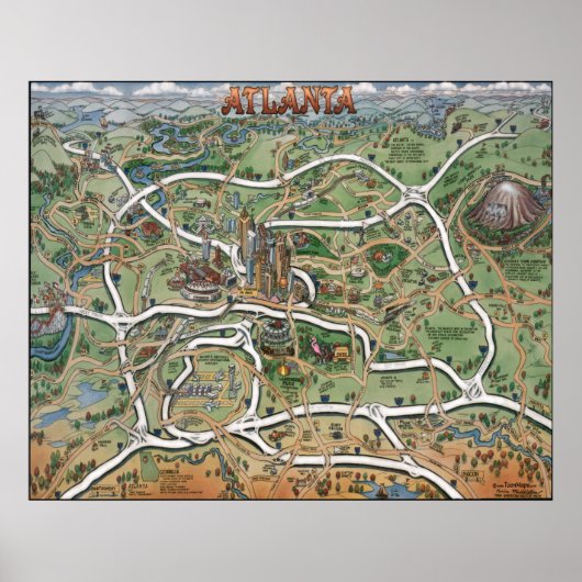 Atlanta Georgia Cartoon Map Poster (Vorne)