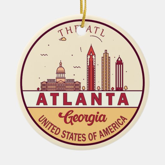 Atlanta Georgia City Skyline Emblem Keramik Ornament (Vorne)