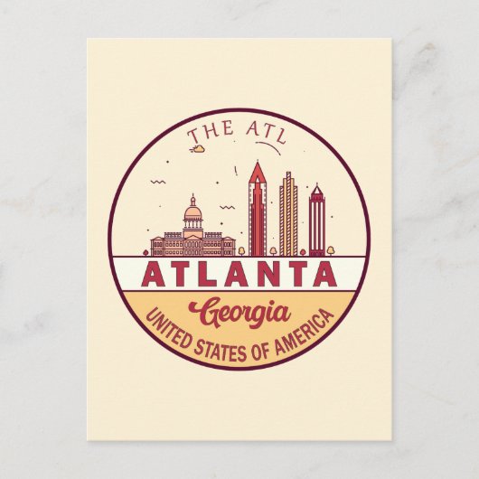 Atlanta Georgia City Skyline Emblem Postkarte (Vorderseite)