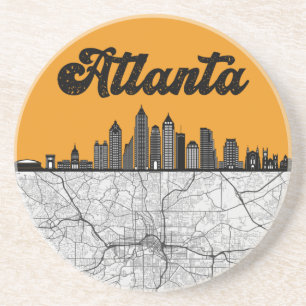 Atlanta Georgia City Skyline mit Karte Getränkeuntersetzer