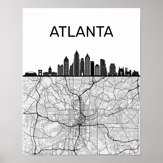 Atlanta Georgia City Skyline mit Karte Poster (Vorne)