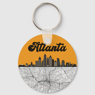 Atlanta Georgia City Skyline mit Karte Schlüsselanhänger