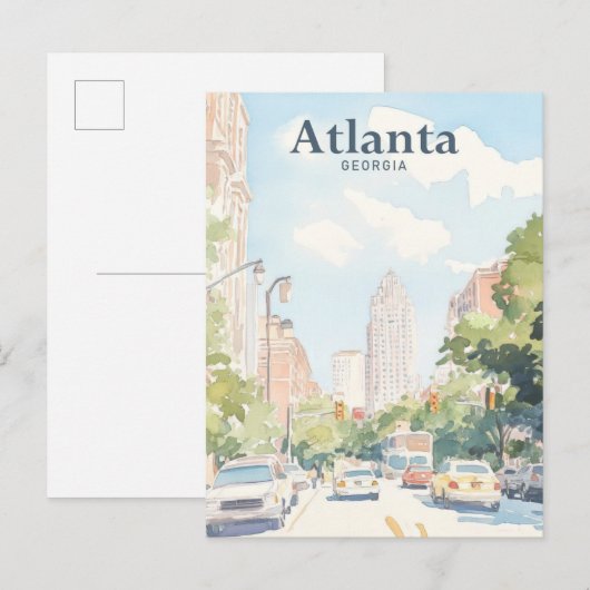 Atlanta Georgia Gouache Paint Illustration Travel Postkarte (Vorne/Hinten)