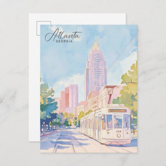 Atlanta Georgia Gouache Paint Illustration Travel Postkarte (Vorne/Hinten)
